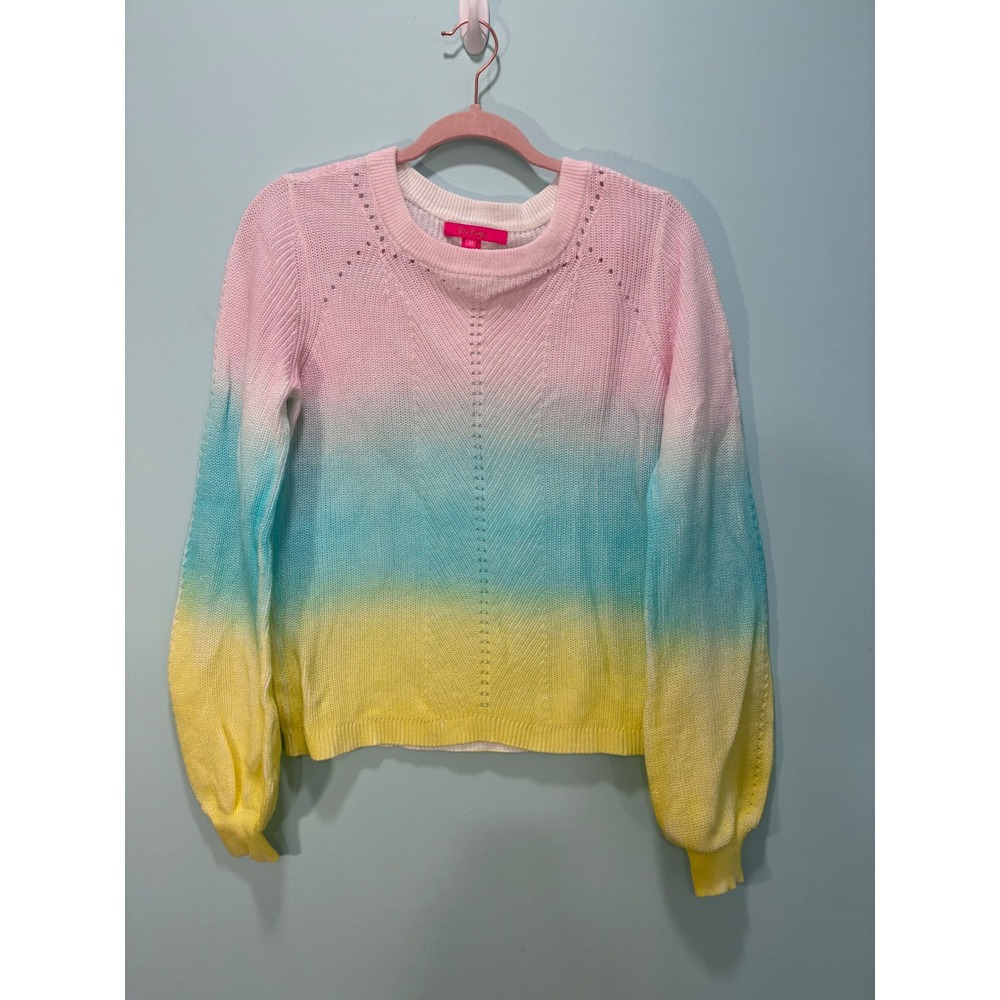Lilly Pulitzer Ritzanna Ombre Cotton Sweater Pink Blue Yellow Crew Neck M
